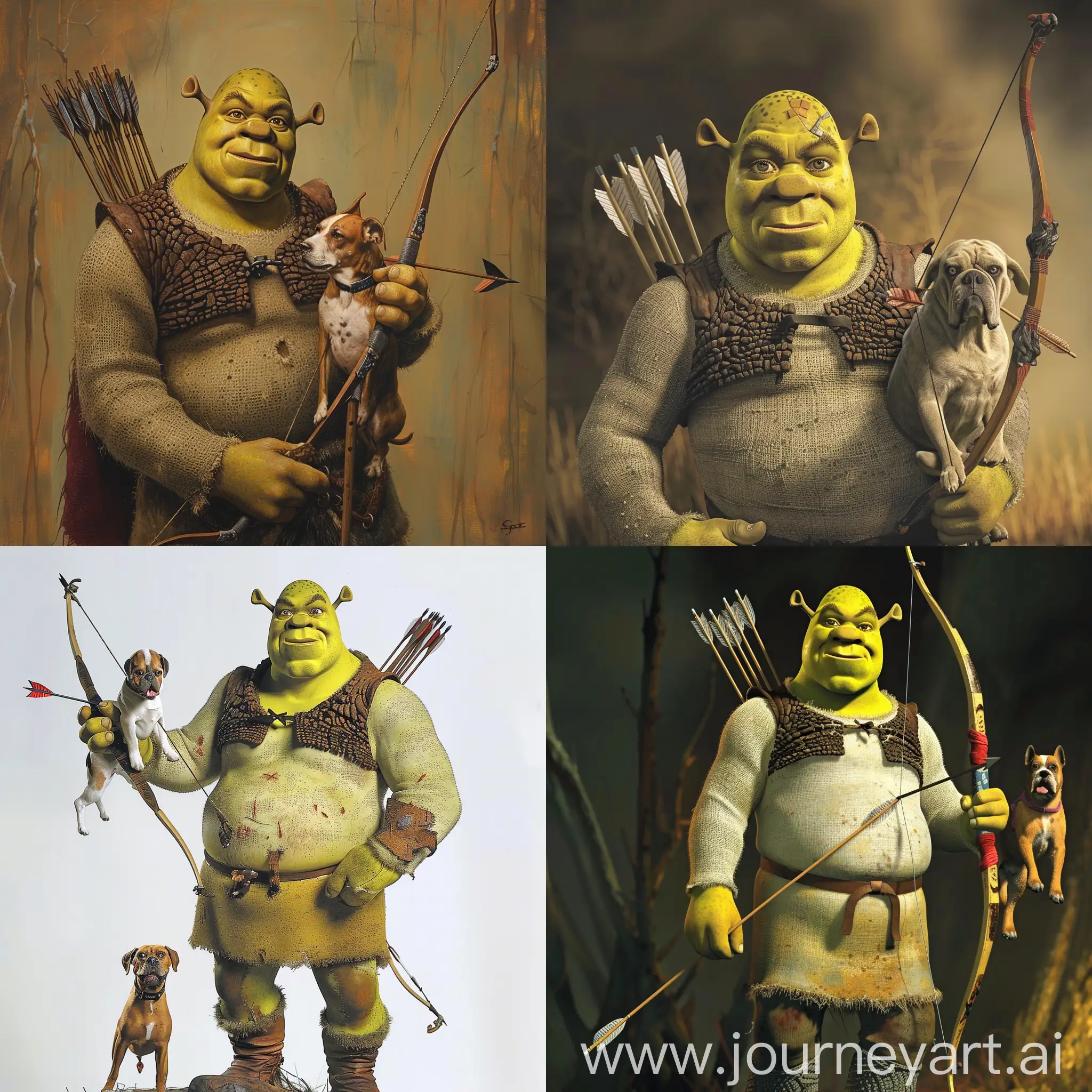 Shrek with arrows and dog in the hand