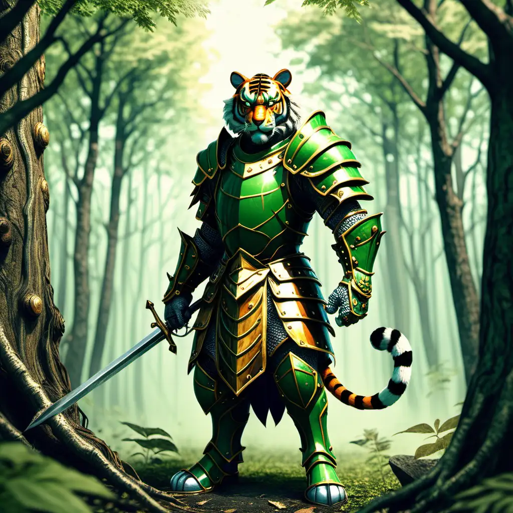 Daytime Forest Encounter Tiger Knight in Green Armor