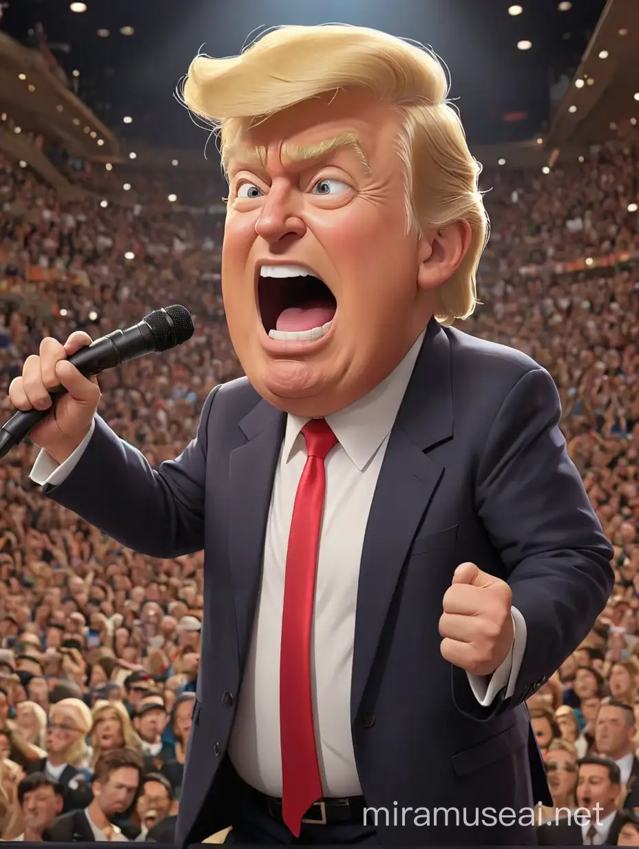 Animated Trump Cartoon Singing in Colorful Stage Performance
