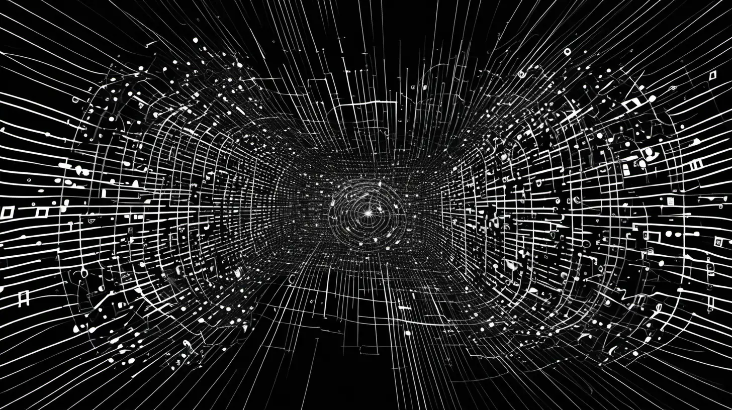 Dynamic Cyber Warfare Scene in Striking Black and White