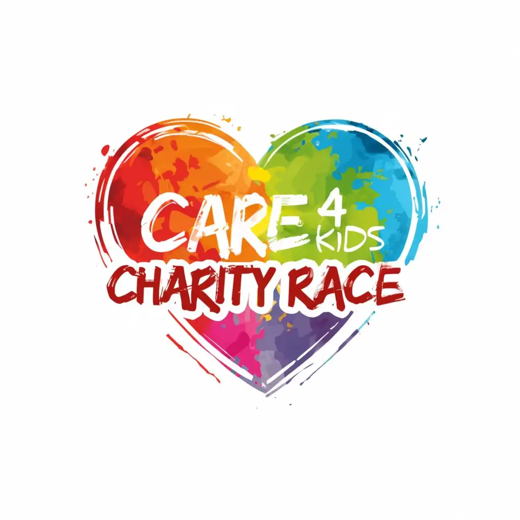 logo, Colored heart, with the text "Care 4 Kids Charity Race", typography, be used in Automotive industry