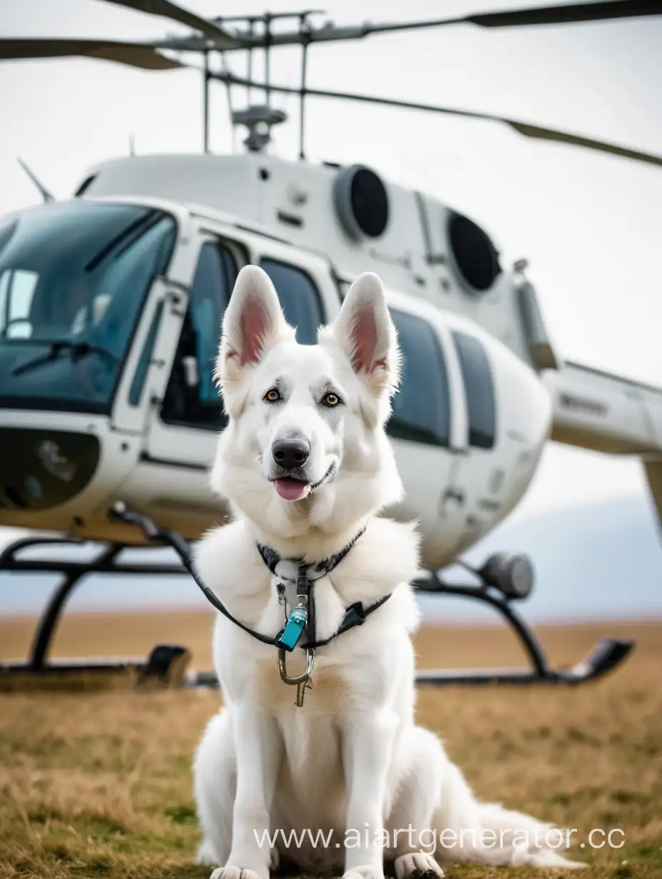 Graceful-White-Swiss-Shepherd-Poses-Near-a-Helicopter