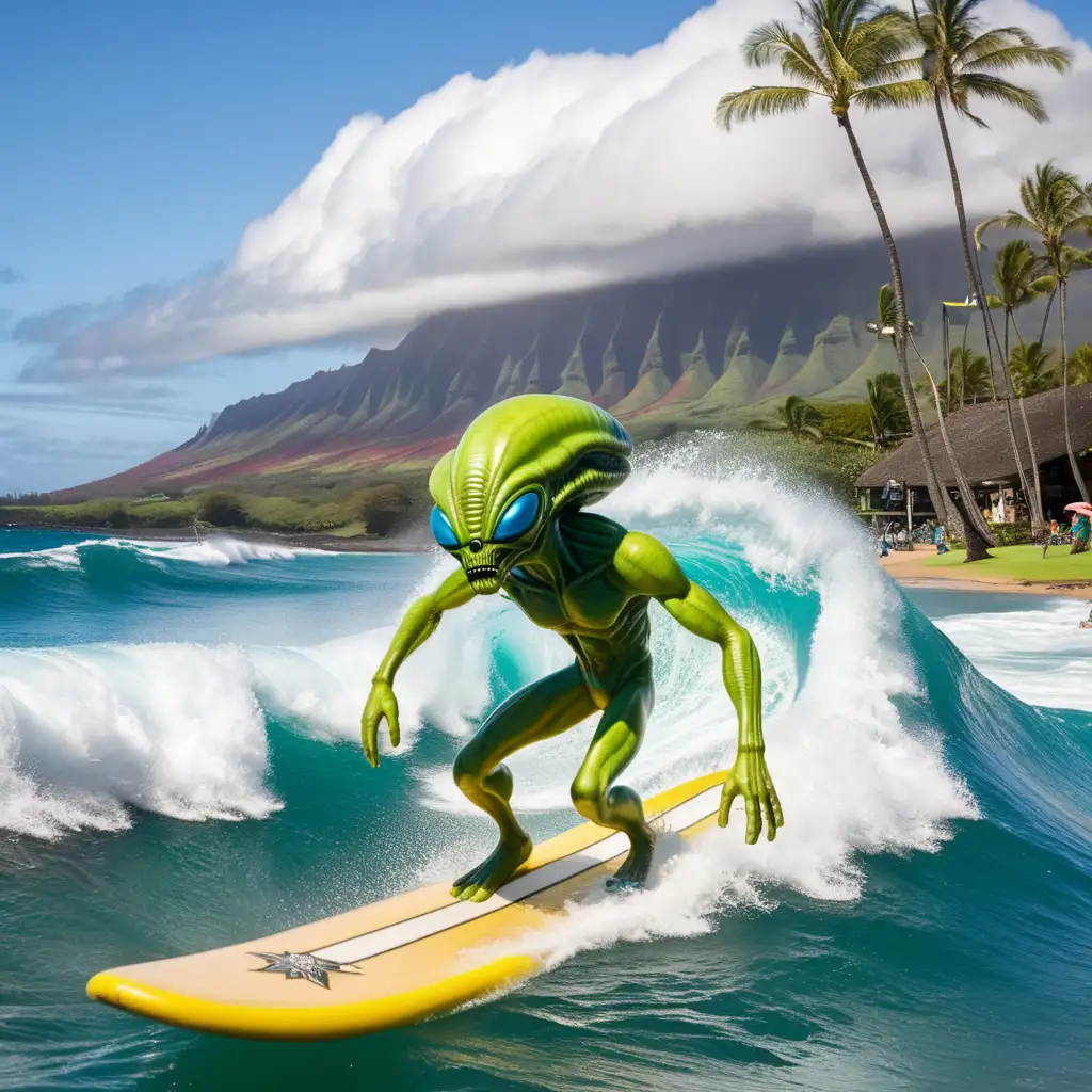 Intergalactic Surfers Enjoying Hawaiian Waves