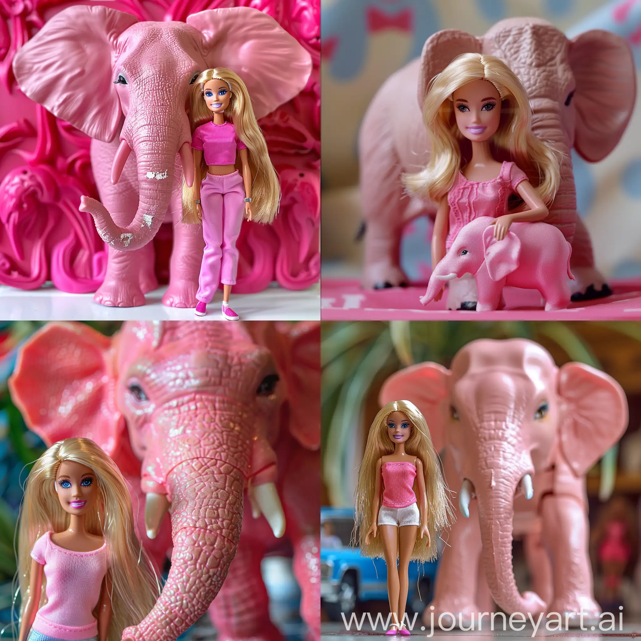 Whimsical-Pink-Elephant-and-Barbie-Dolls