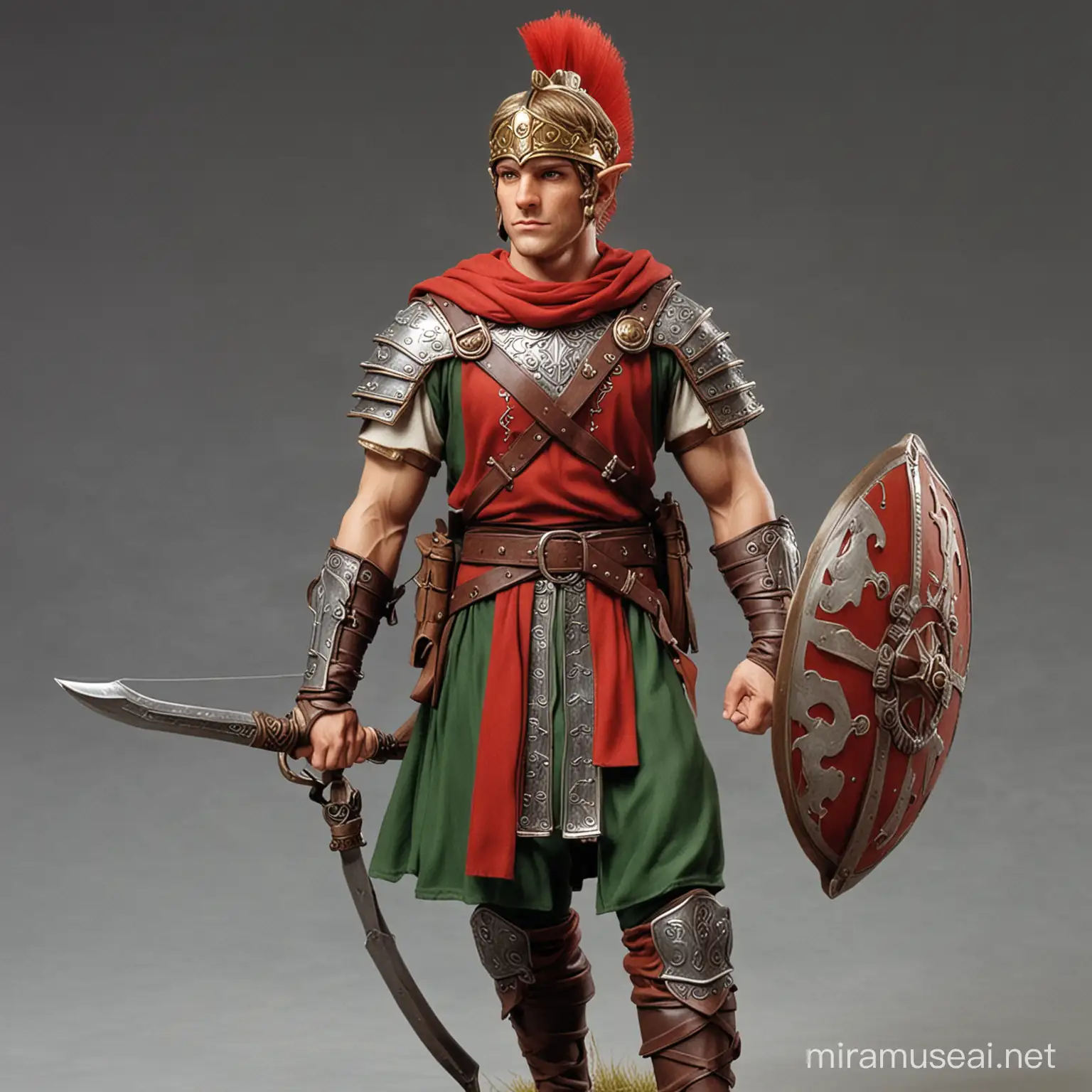 Roman Legionnaire and Male Elf Bowman in Ancient Forest Battle