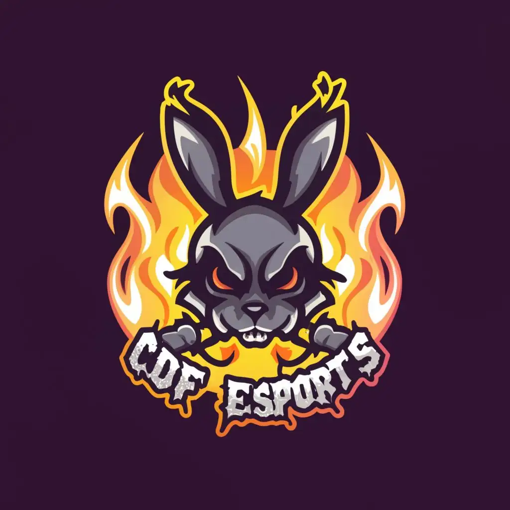 logo, Spooky bunny symbol Fire background, with the text "CDF
Esports
", typography