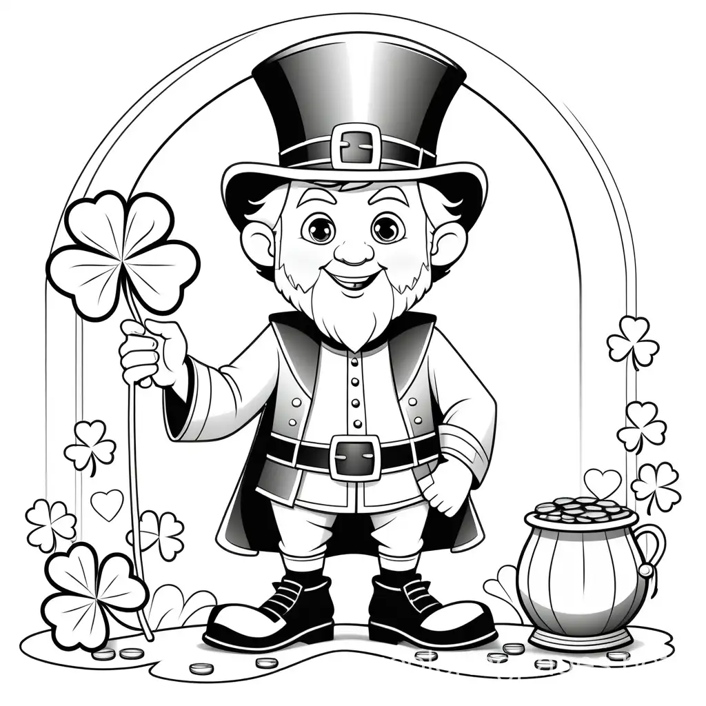 St Patrick's day, Coloring Page, black and white, line art, white background, Simplicity, Ample White Space. The background of the coloring page is plain white to make it easy for young children to color within the lines. The outlines of all the subjects are easy to distinguish, making it simple for kids to color without too much difficulty