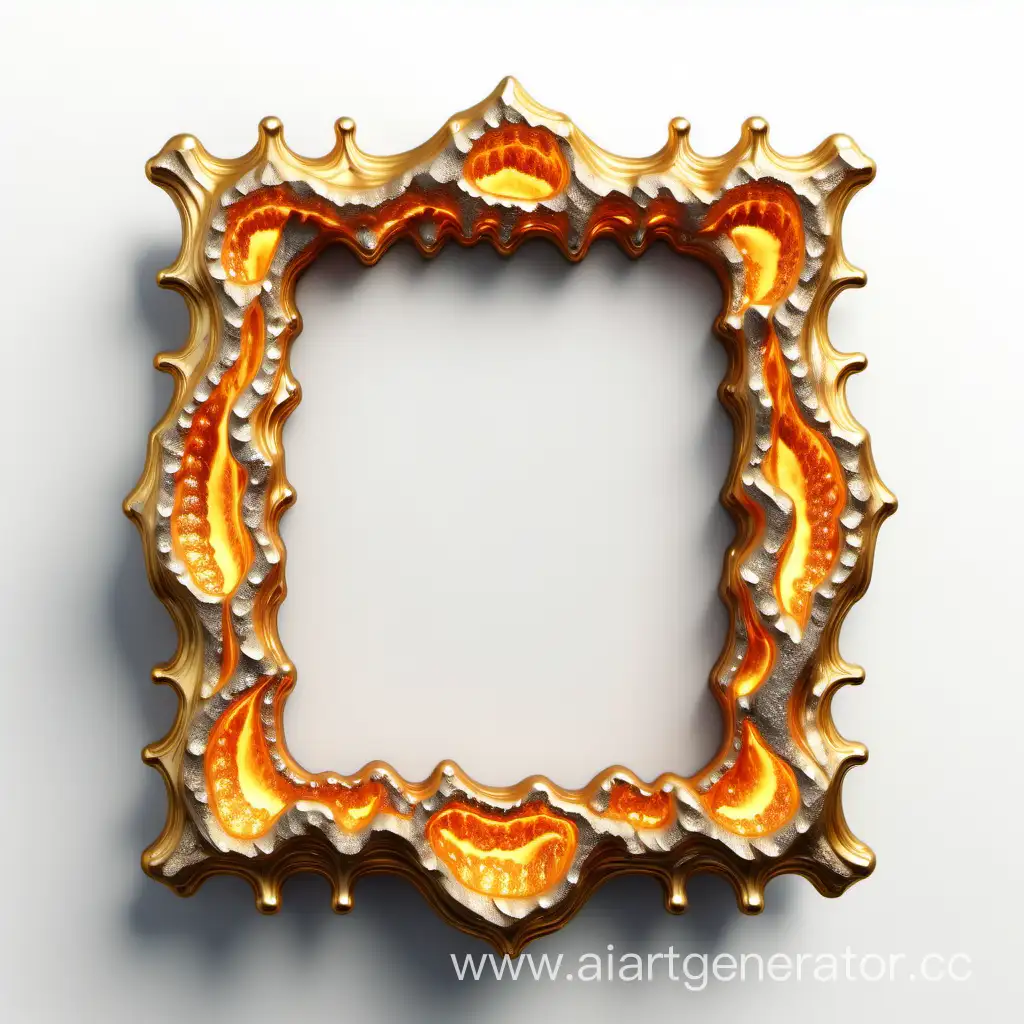simple icon of a 3D golden lava vintage frame, made of lava. white background.