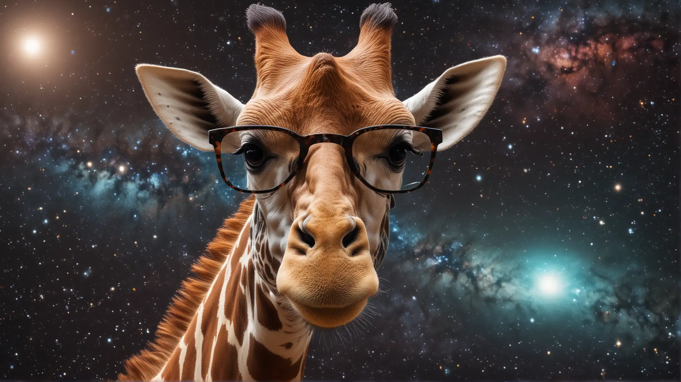 Giraffe with glasses in the space 