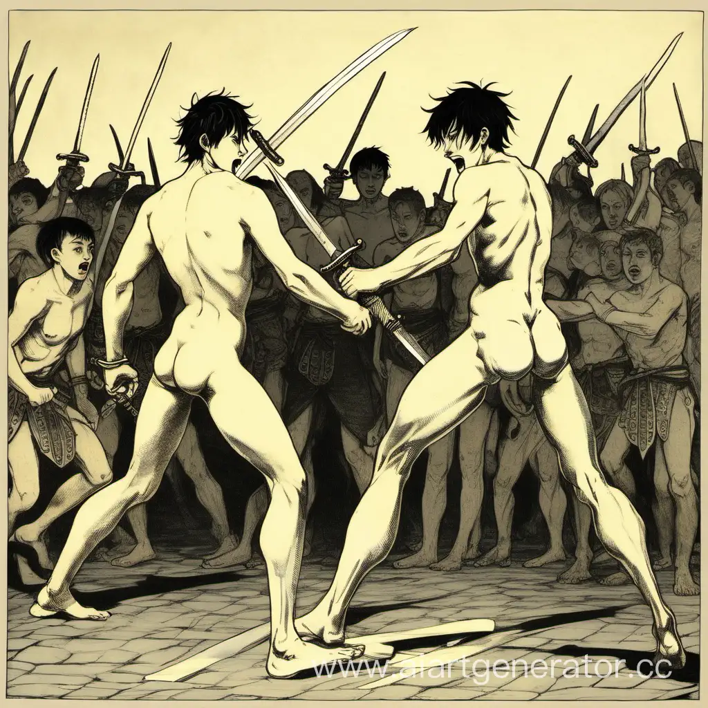 Naked-Boys-Engaged-in-Sword-Fight