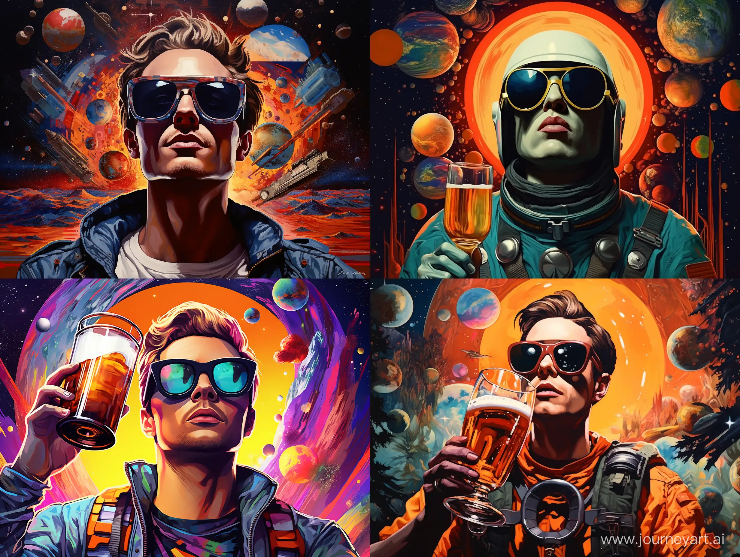 волшебные очки, Space, planet, futurism, man, beer, pop-art