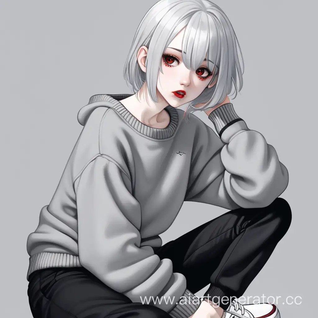 Mysterious-Anime-Girl-with-White-Hair-and-a-Scar-in-Gray-Sweater