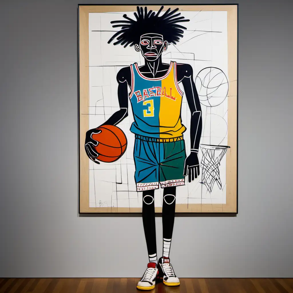 Peinture d un basquetteur  par  Michel basquiat et Pablo Picasso et buffet 