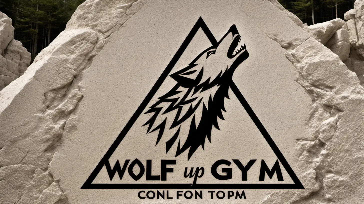 Powerful Wolf Gym Logo Majestic Howling Wolf with Weightlifting Emblem
