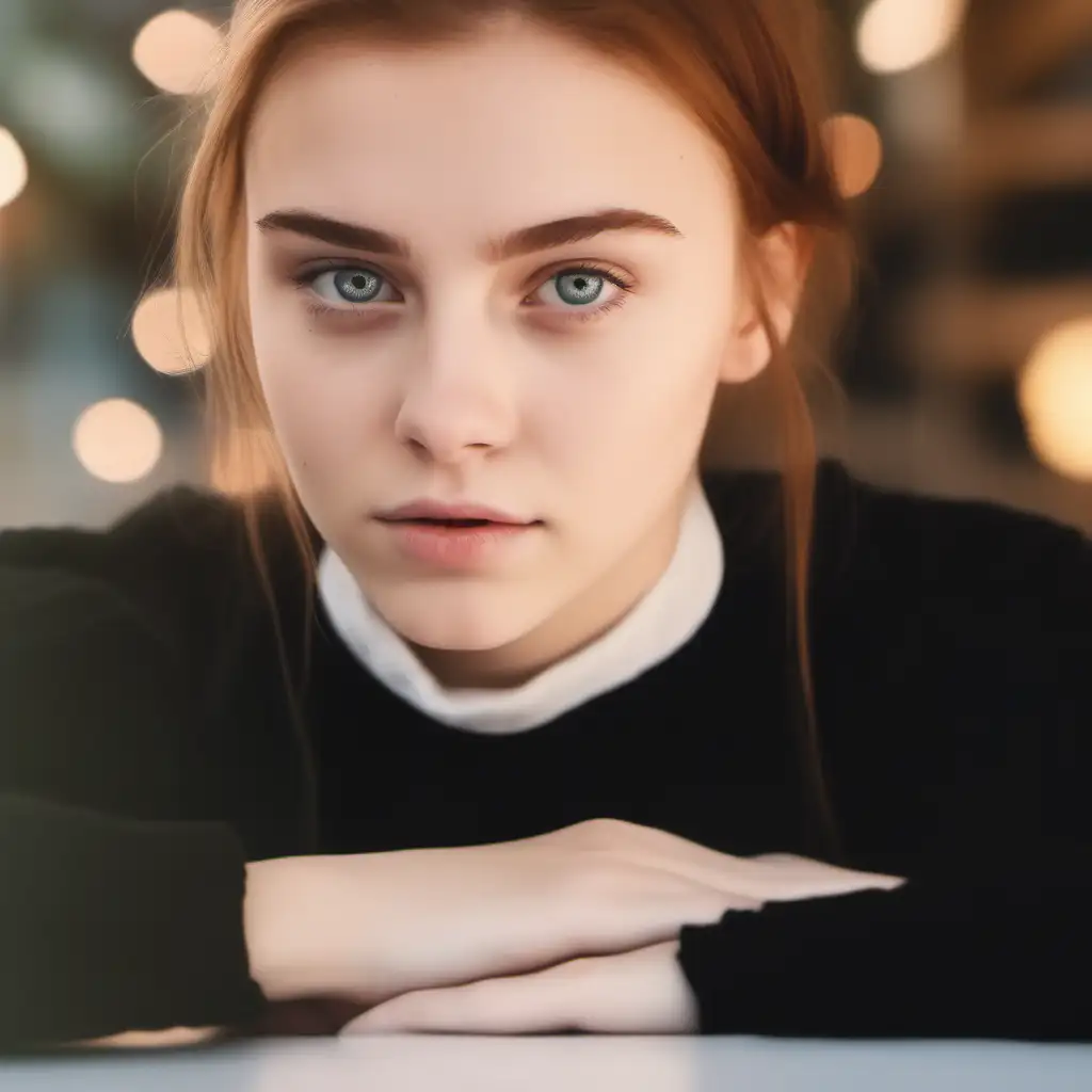 Create a Cinematic realistic  photo of 20 year old girl, long hair down to her shoulders. Soft focus, 85mm Zeis Lens, professional photorealistic. Blurred background. 