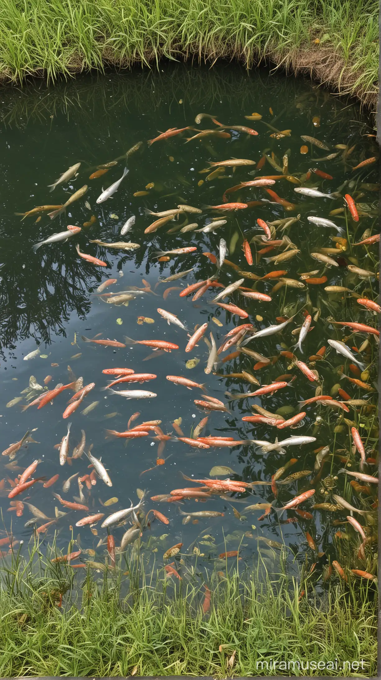 Bountiful Aquatic Harvest Clear Pond with Abundant Fish and Shrimp