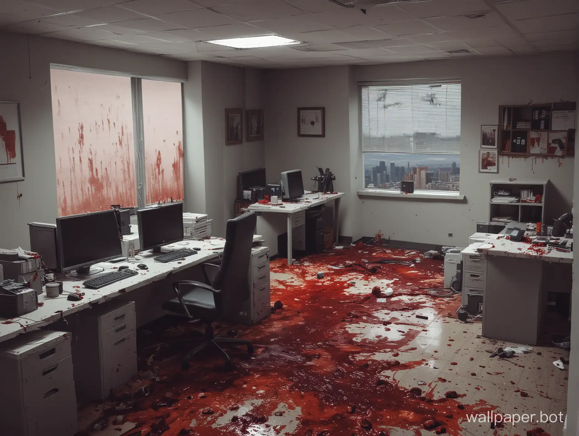 office, computer, apocalypse, 4:3, horror, blood, pixel art