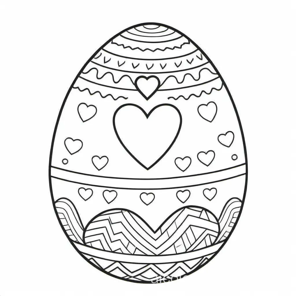 easter egg with heart
for kid, Coloring Page, black and white, line art, white background, Simplicity, Ample White Space. The background of the coloring page is plain white to make it easy for young children to color within the lines. The outlines of all the subjects are easy to distinguish, making it simple for kids to color without too much difficulty