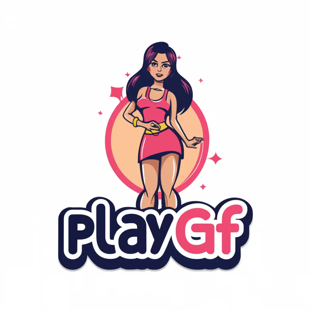 LOGO-Design-For-Playgf-Modern-Streamlined-Text-with-Short-Skirt-Cam-Girl-Icon
