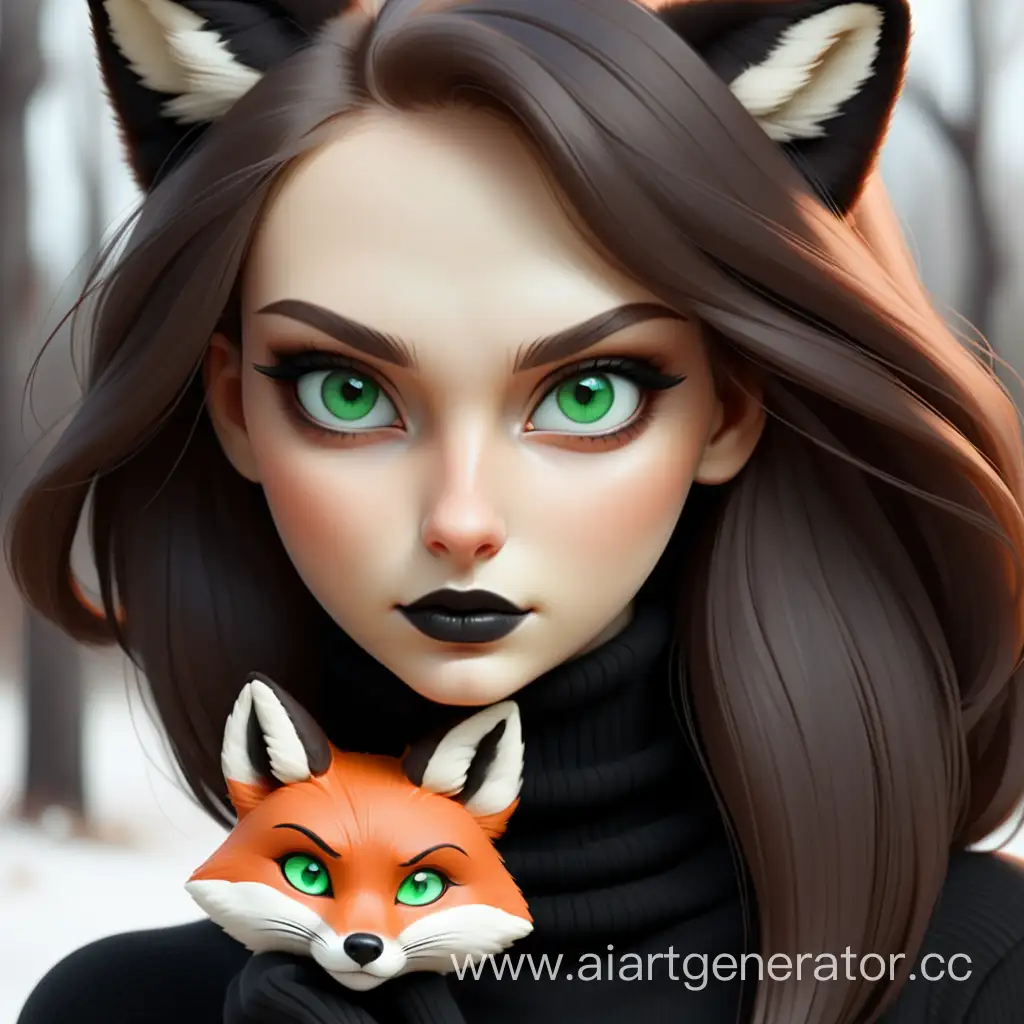 Enchanting-Russian-Girl-in-Stylish-Black-Turtleneck-with-a-Fox