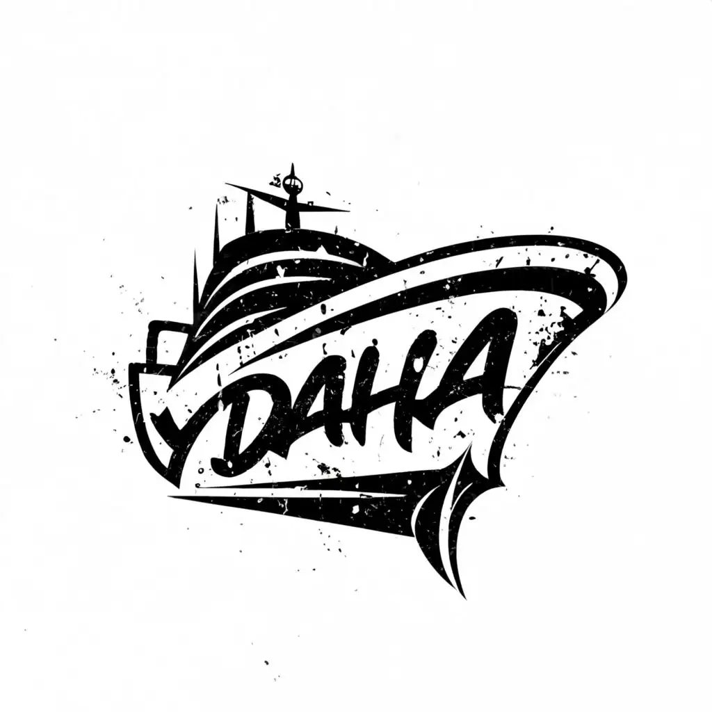 logo, A ship in the style of street graffiti in black and white, with the text "YDAHA", typography, be used in Entertainment industry