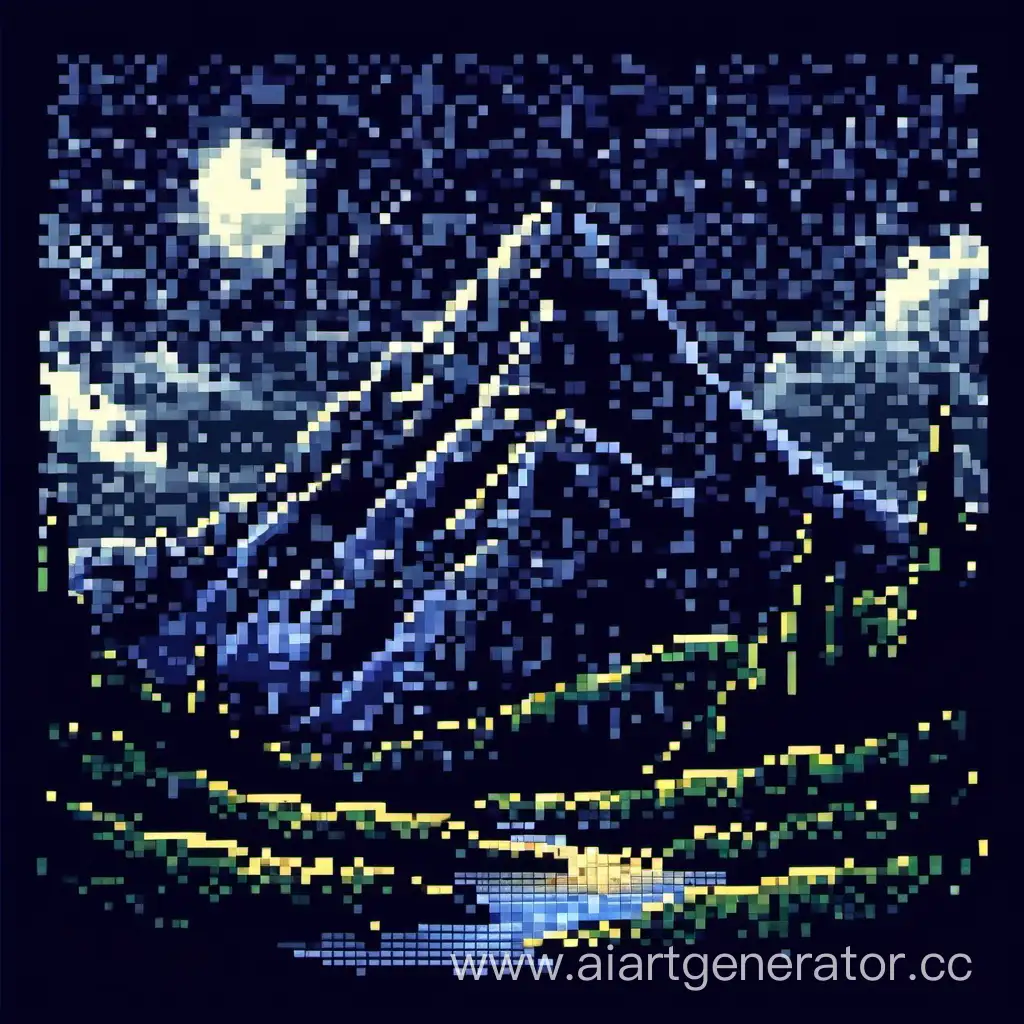 Pixel-Art-of-Gloomy-Mountain-Against-Dark-Night-Sky