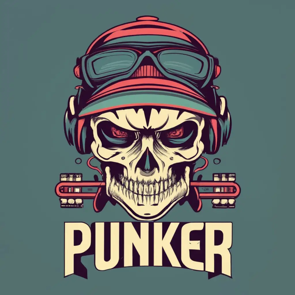 LOGO-Design-For-Punker-Tech-Guitar-Skull-Graphic-with-Edgy-Typography