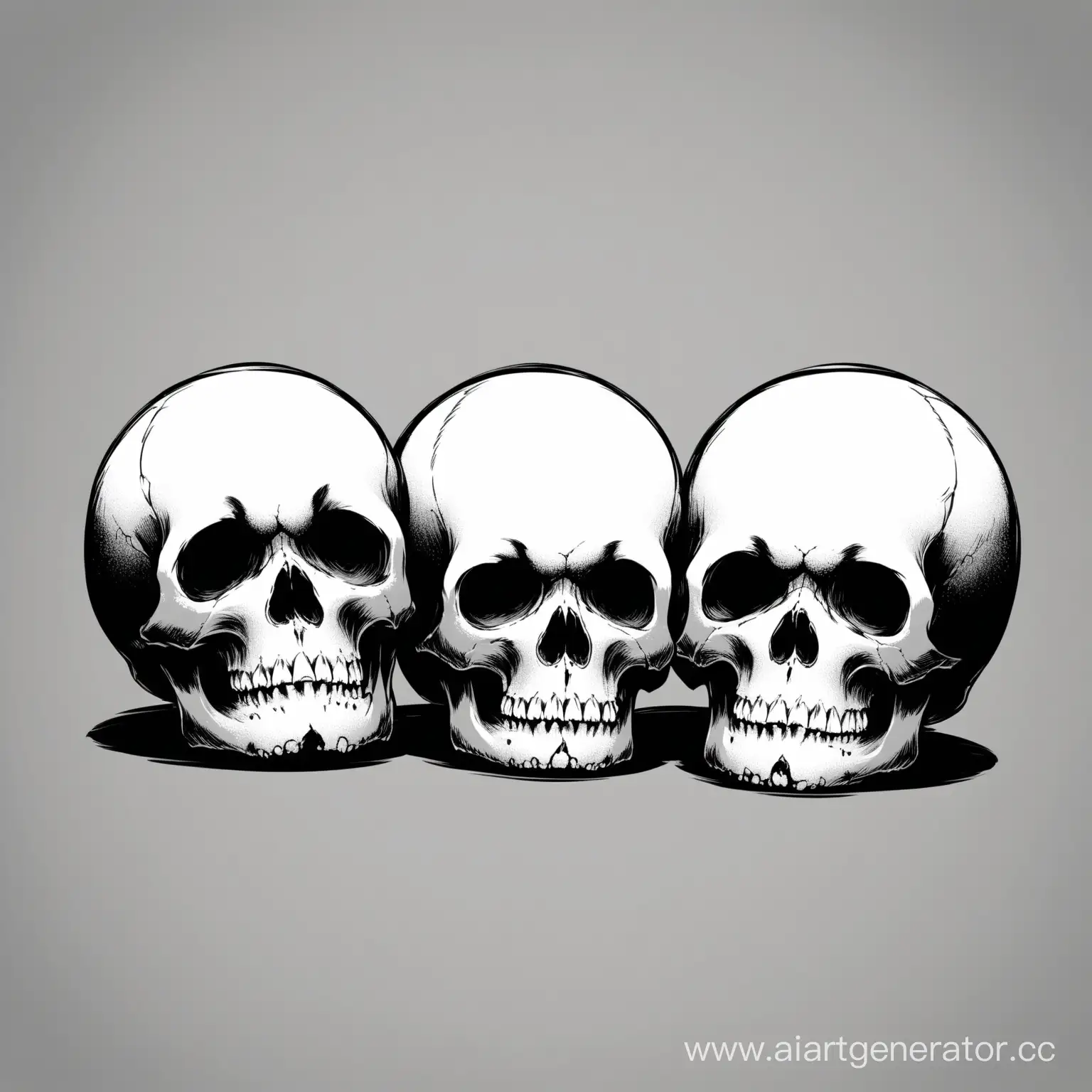 Monochrome-Portrait-of-Three-Skulls-Standing-Side-by-Side