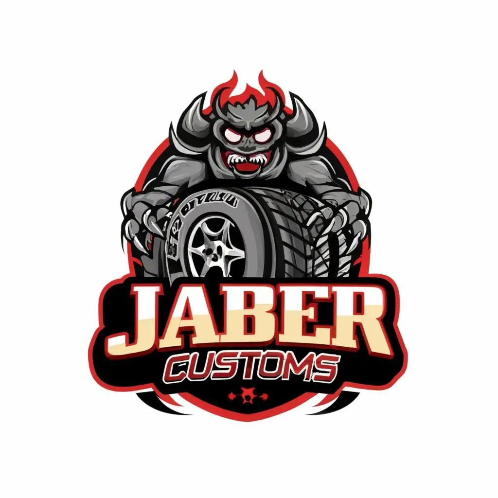 LOGO-Design-For-Jaber-Customs-Bold-Typography-with-Tire-Monster-Symbolism-for-Automotive-Industry