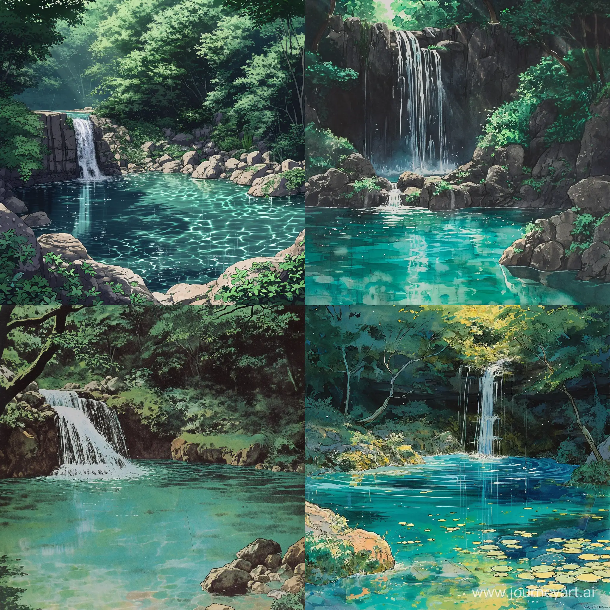 Tranquil-MangaInspired-Lagoon-with-Small-Waterfall