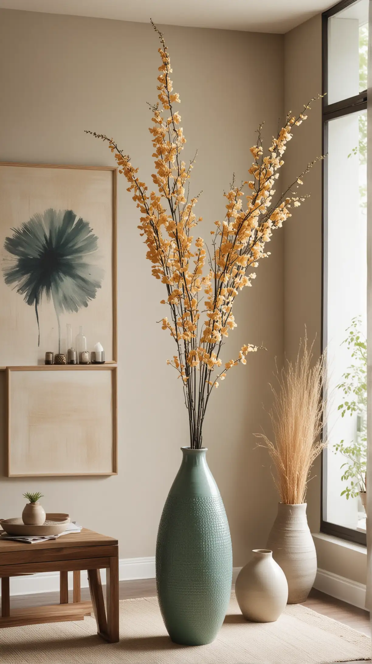 Japandi Living Room Design Statement Vase Centerpiece in Serene Setting