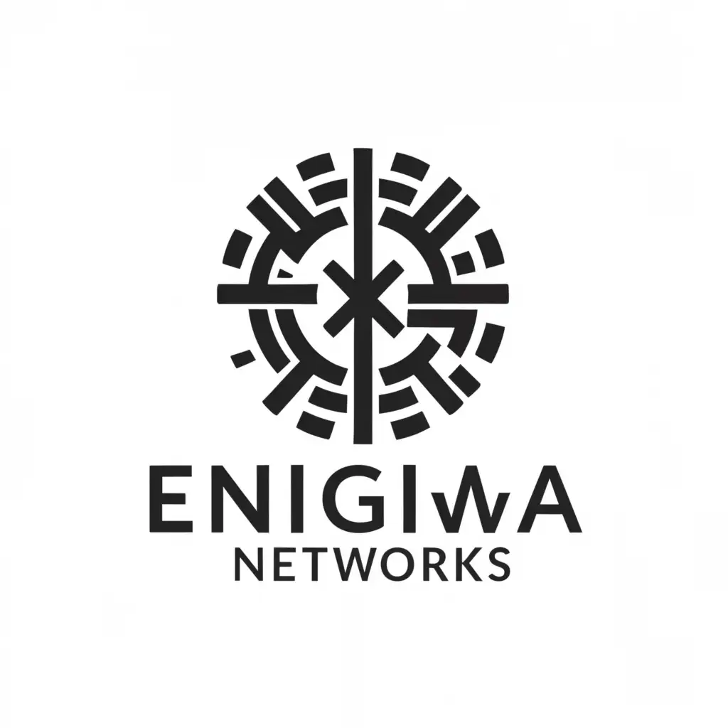 a logo design,with the text "Enigma Networks", main symbol:hard to decipher, circular, flat, german runic symbols, black sun,Minimalistic,clear background