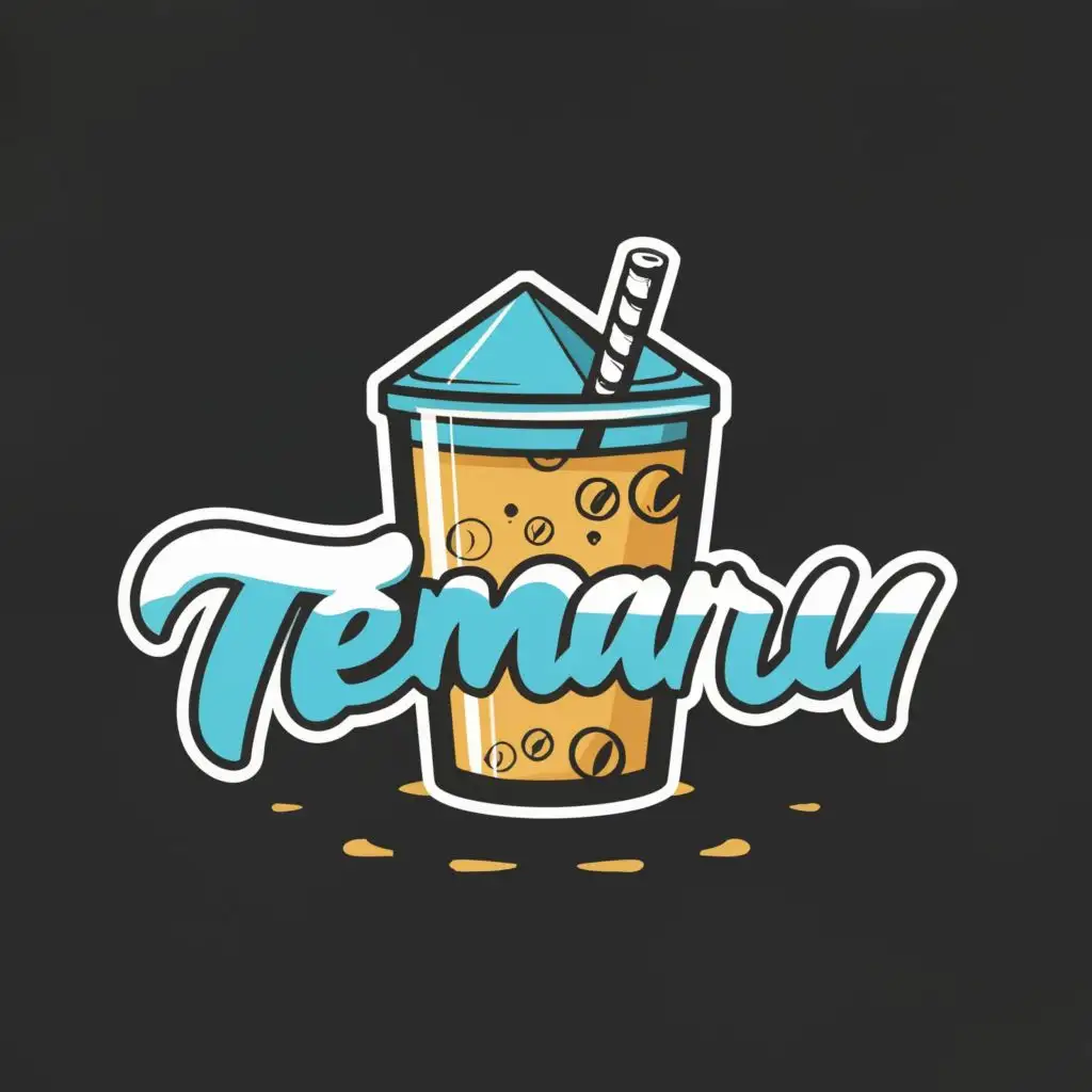 logo, iced tea in a bottle, with the text "Temaru", typography