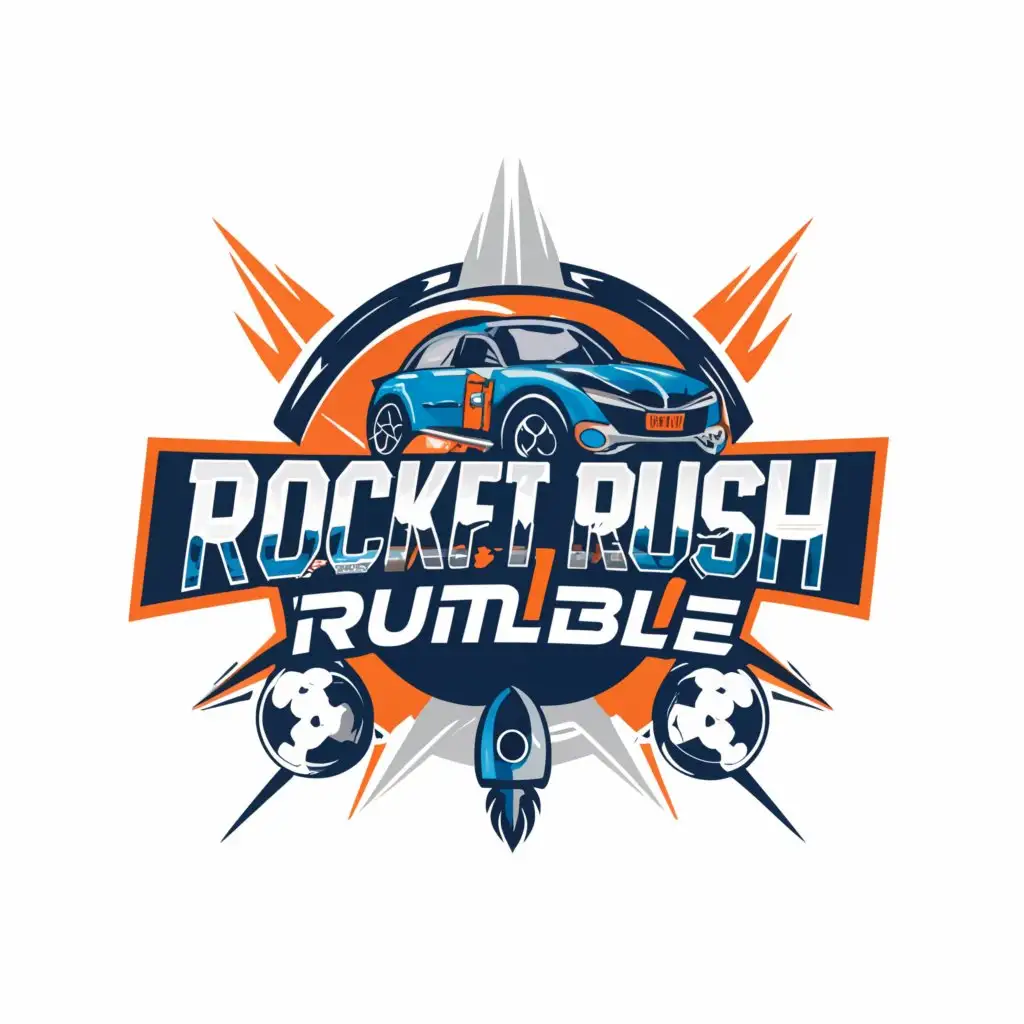 a logo design,with the text "Rocket Rush Rumble", main symbol:Cars, soccer,Moderate,clear background