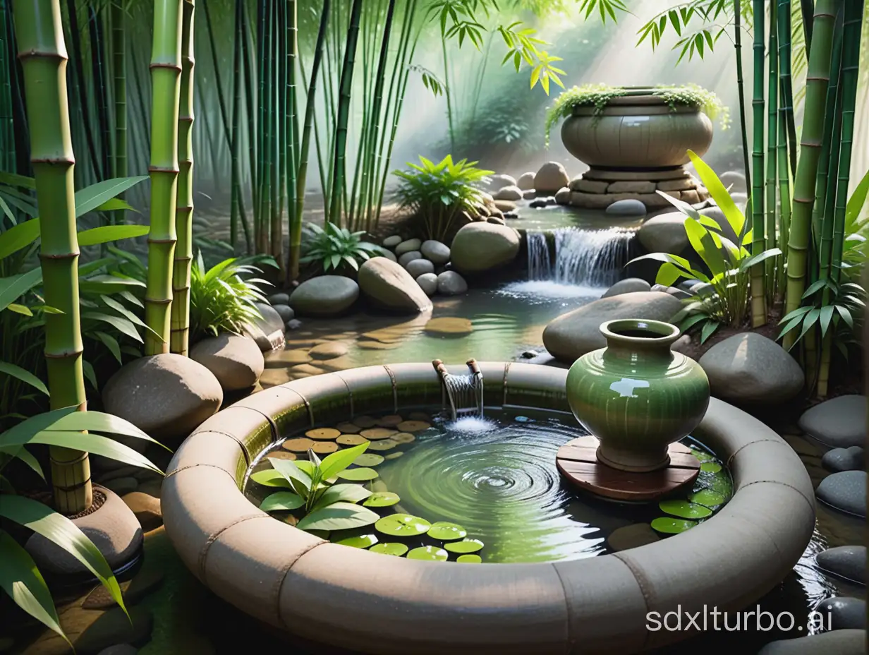 Bamboo-Water-Piping-System-in-Serene-Forest-Setting