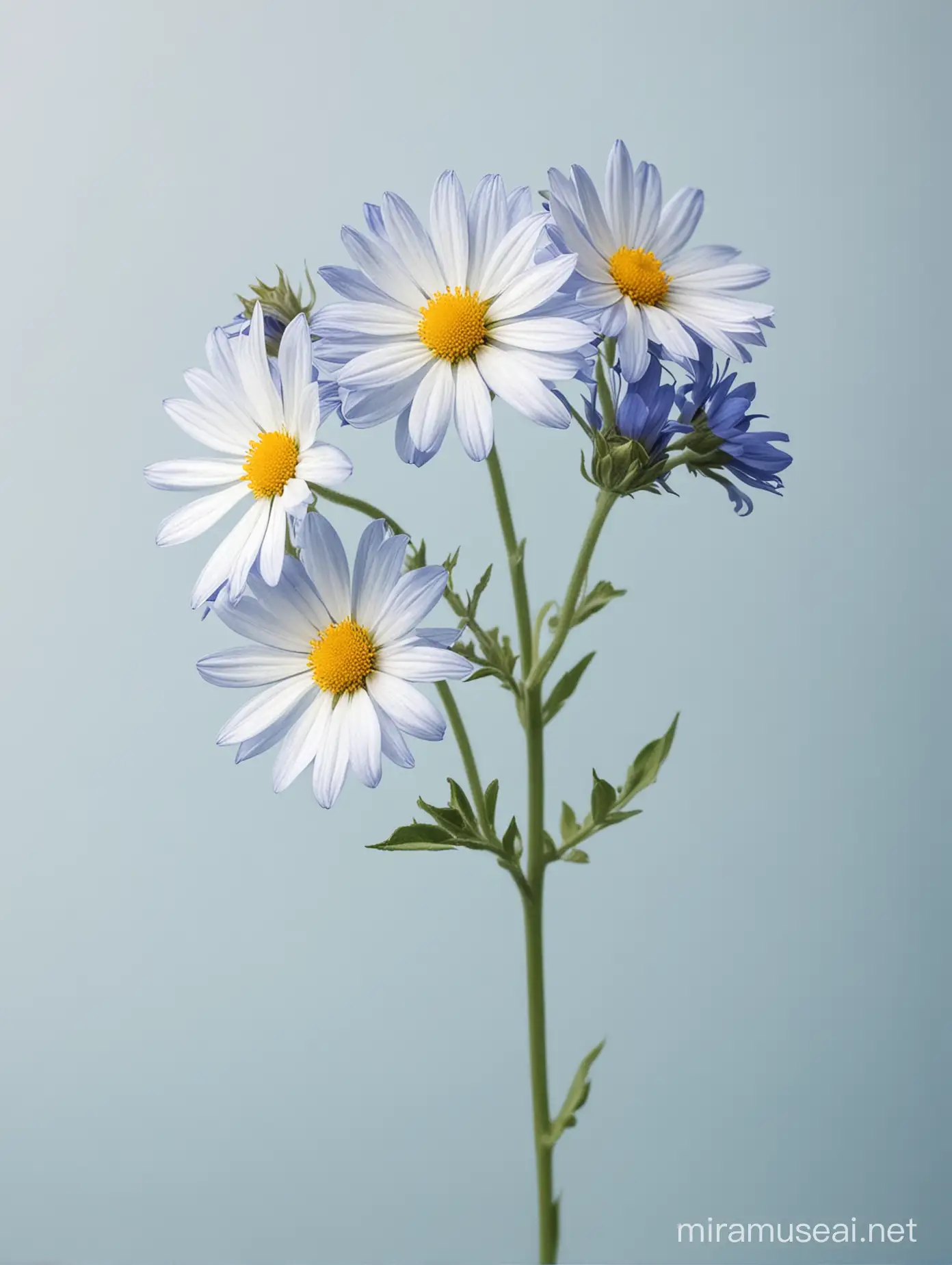 Beautiful Wild Flowers on Blue and White Background