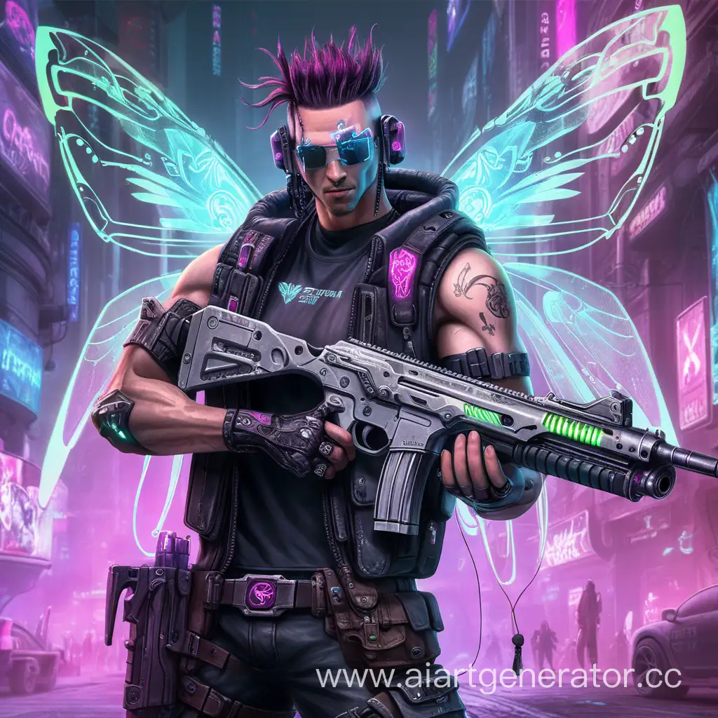 Cyberpunk, man-fairy, firearms