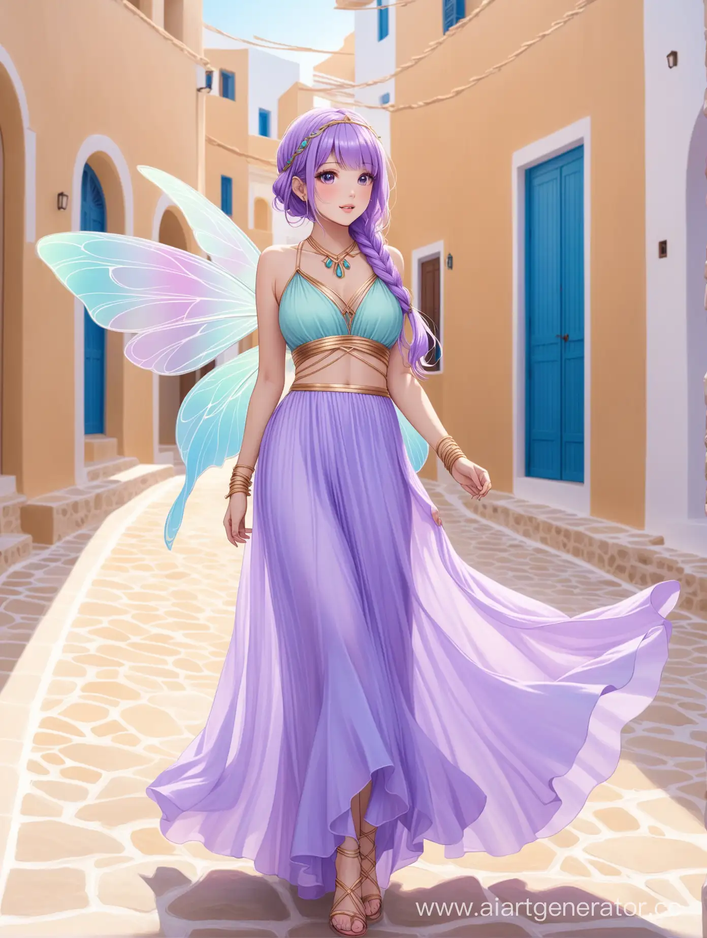 fairy, pastel purple hair, greece outfit