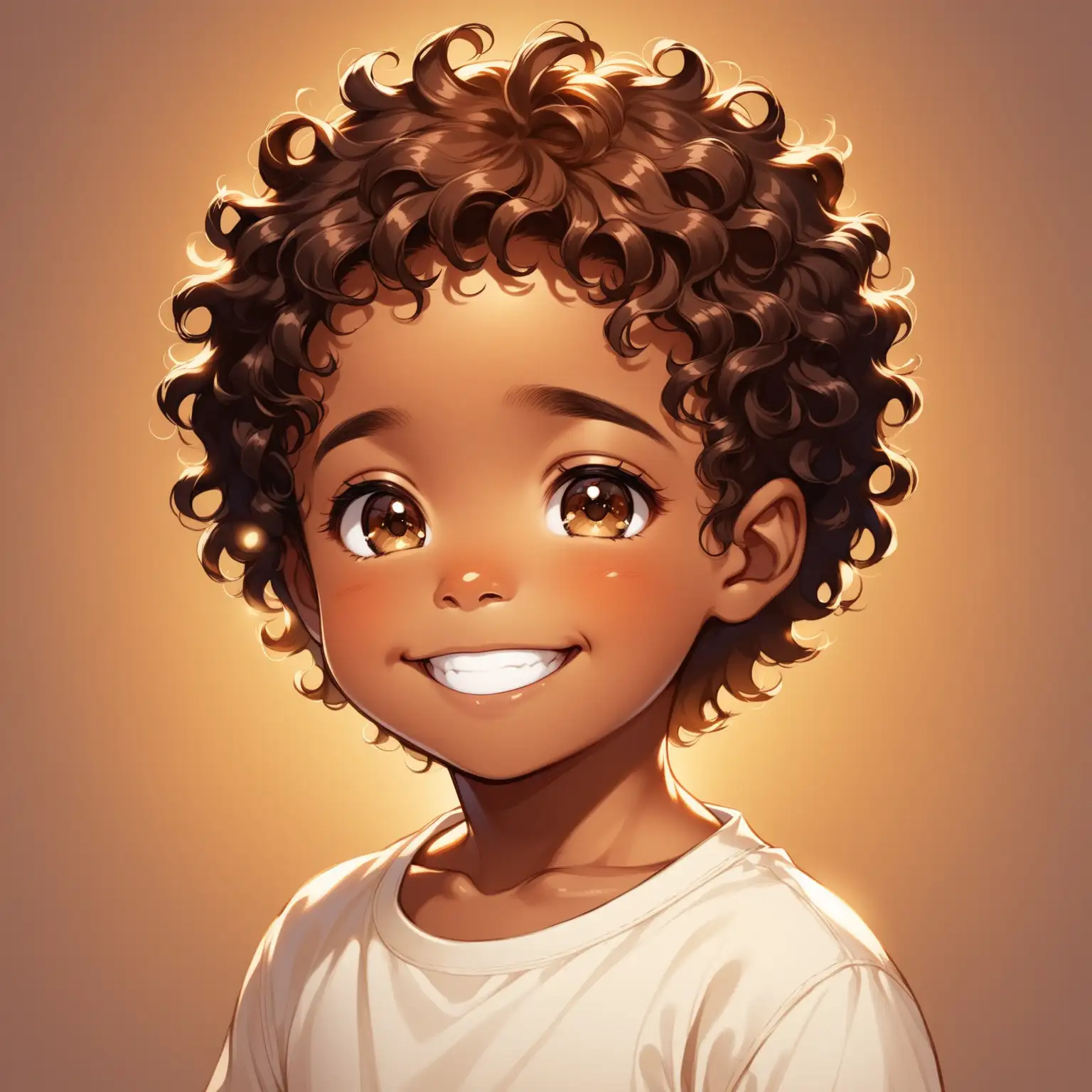 Smiling African American Little Boy with Curly Hair and Brown Eyes