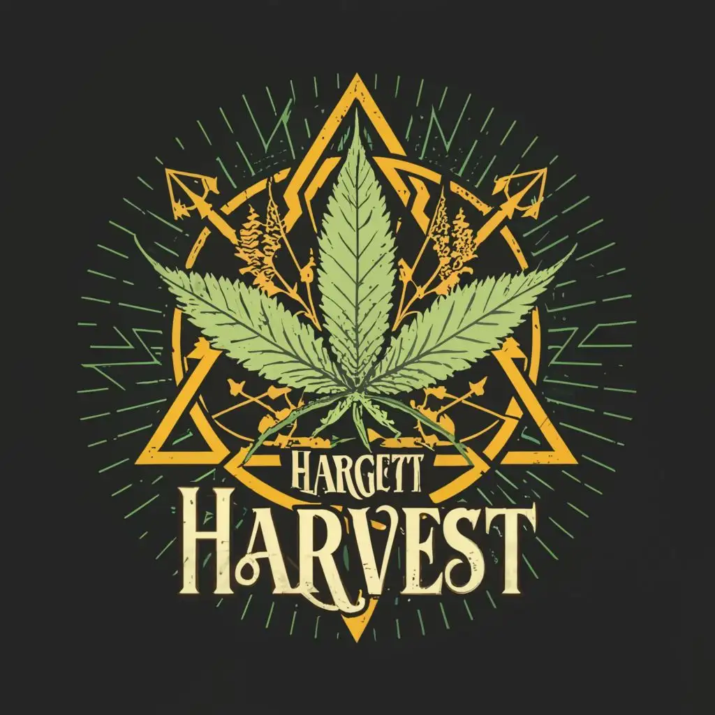 logo, Marijuana leaf and sacred geometry, with the text "Hargett Harvest", typography, be used in Education industry