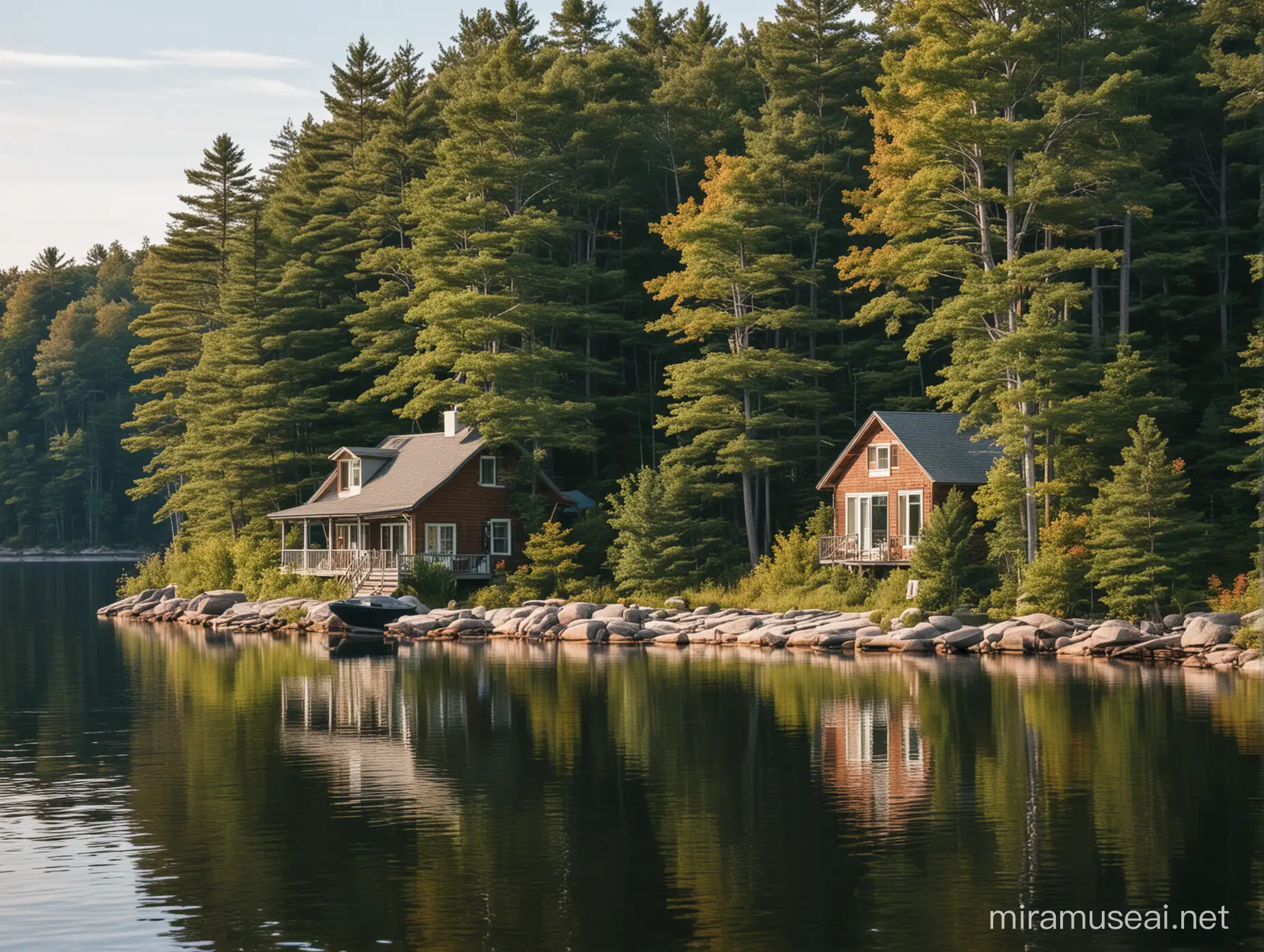 A photo of a cottage on a lake in Muskoka Ontario
