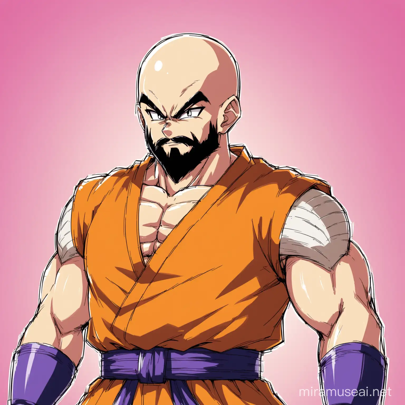 Powerful Bald Bearded Saiyan Warrior Ready for Battle