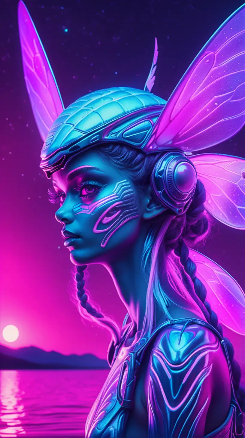 Hyper Realistic Synthwave Art Enigmatic Fairies and Aliens in UV Essence