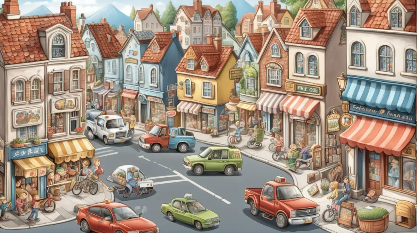 Vibrant Cartoon Cityscape Buzzing with Activity