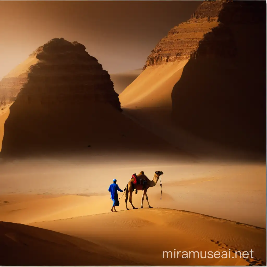 Man Riding Camel Through Desert Landscape