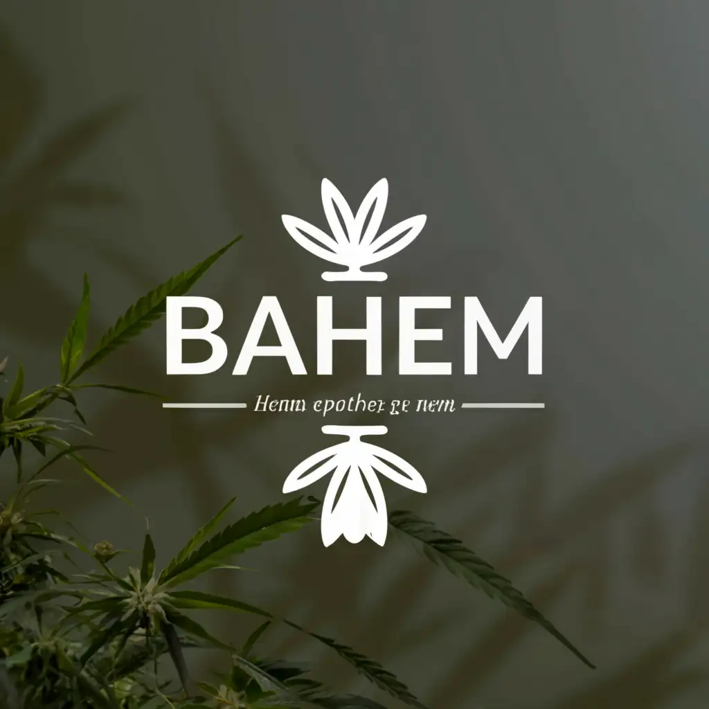 a logo design,with the text "Bahem", main symbol:Hemp Leaf,Minimalistic,clear background