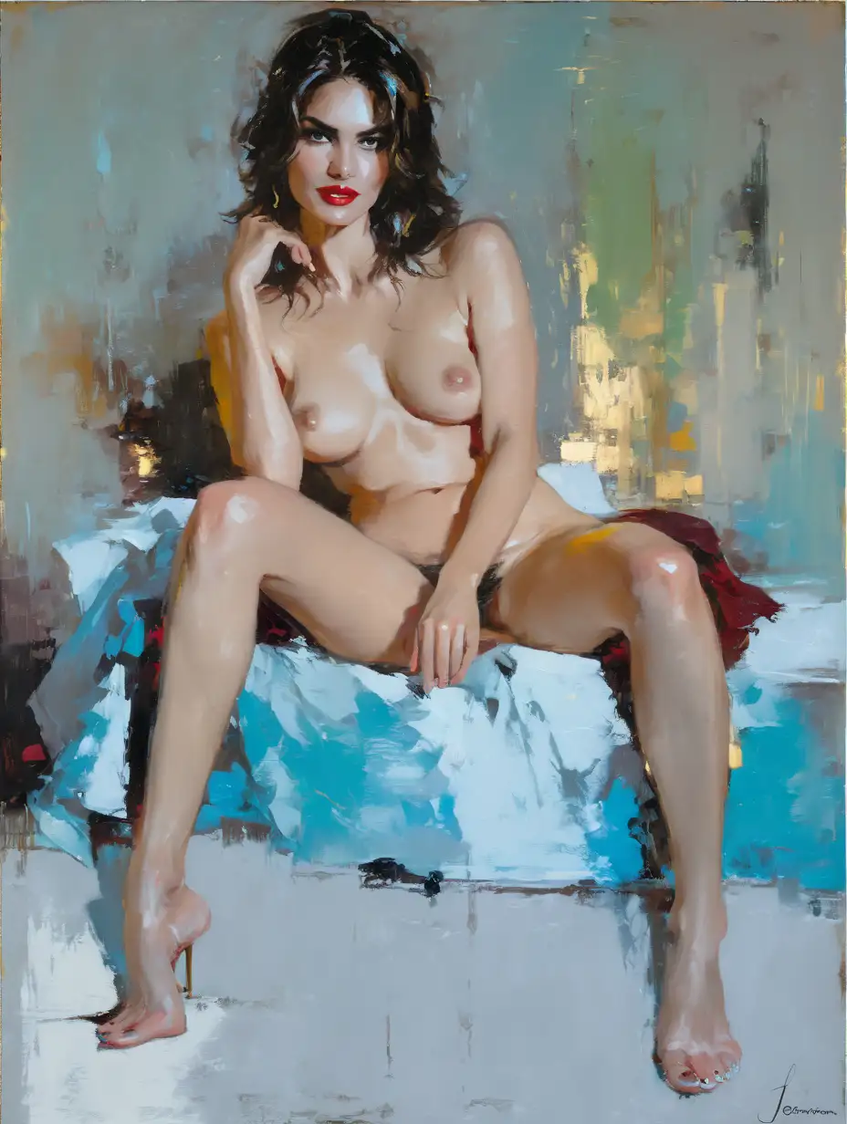 
(an expressive oil painting:1.2), large strokes style, palette knife style, (Henry Asencio style:1.2), (Fabian Perez style:1.3),(style of Johnny Gaston:1.4) , a beautiful , sexy mixed (naked:1.3) woman , luxurious parisian courtesan , (cooper hair) , smirk , (bimbo) , 