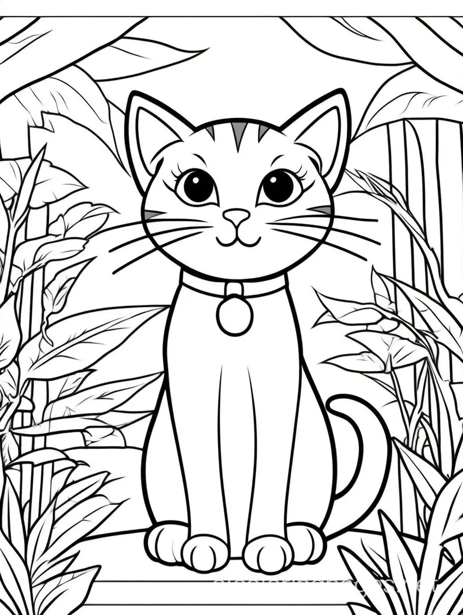 cat story, Coloring Page, black and white, line art, white background, Simplicity, Ample White Space. The background of the coloring page is plain white to make it easy for young children to color within the lines. The outlines of all the subjects are easy to distinguish, making it simple for kids to color without too much difficulty