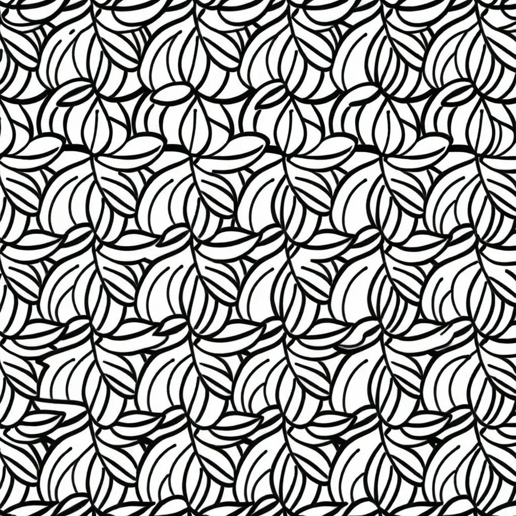 coloring page, simple leaves repeating pattern, black and white, no shadows