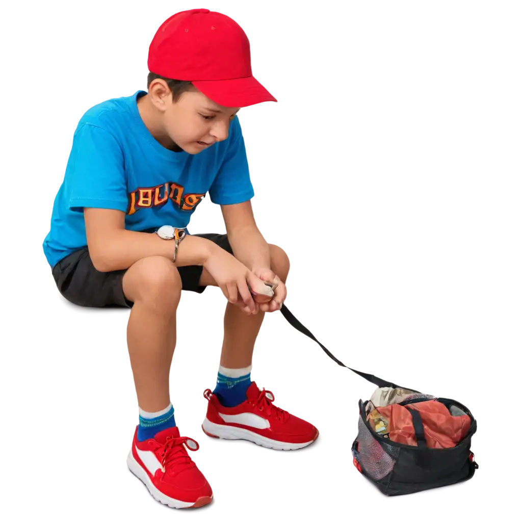 Helpful-PNG-Image-Boy-in-Red-Cap-Seeks-Assistance-with-Shoe-Laces